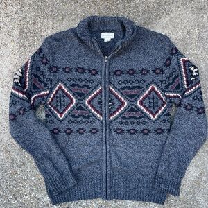 Stetson Navy and Burgundy Patterned Zip-Up Sweater